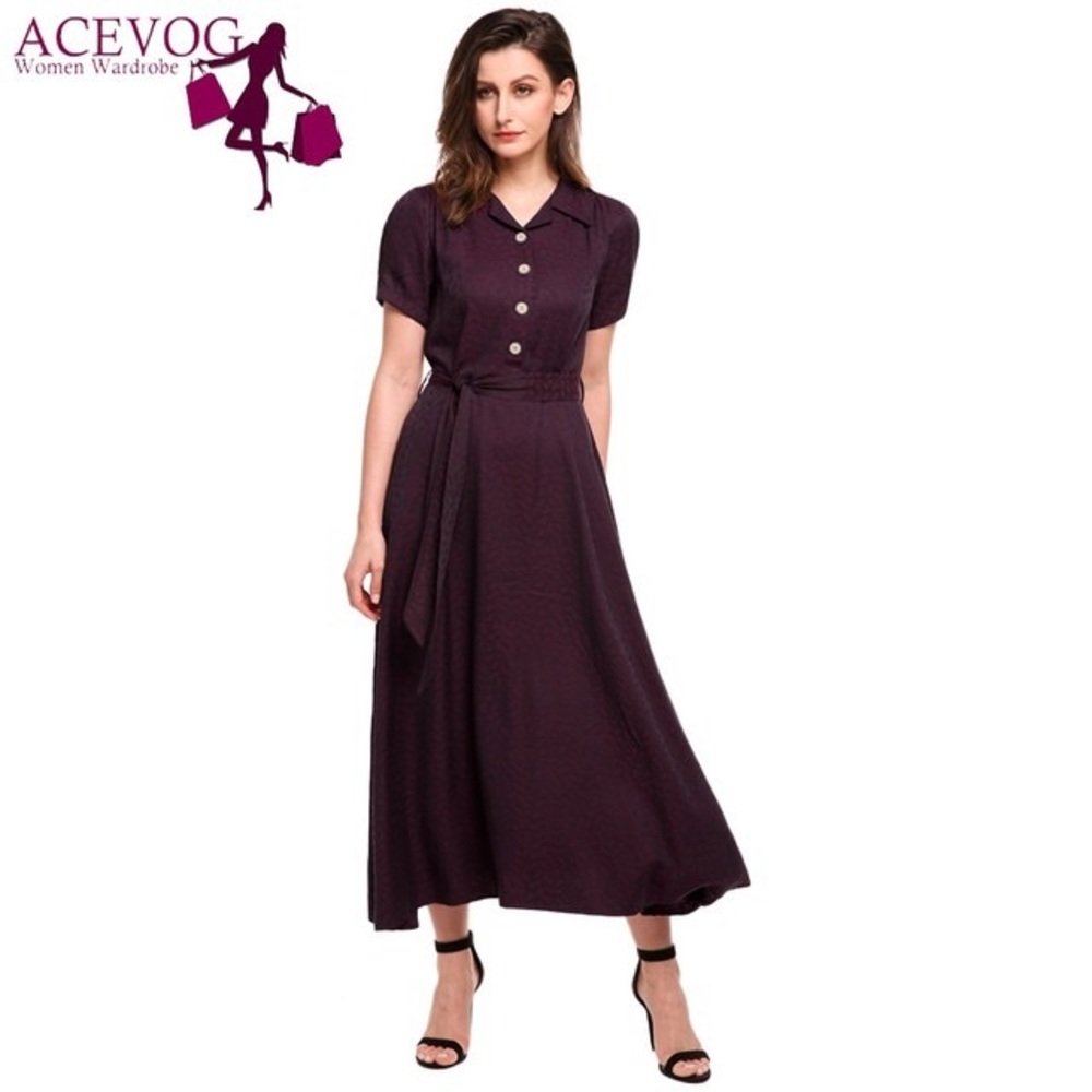 Retro 50s Long Swing Print Puff Sleeve Belt High Waist Maxi Swing Vintage Dress